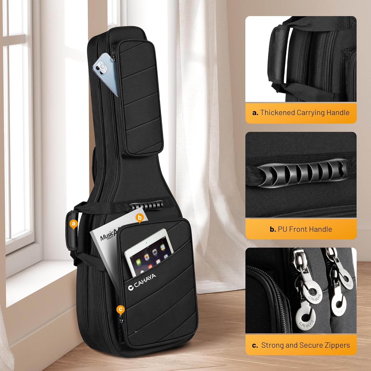 CAHAYA Dual Electric Guitar Gig Bag - Padded for 2 Guitars, Fits ST, TELE & LP - Black Backpack with Adjustable Straps CY00378-1