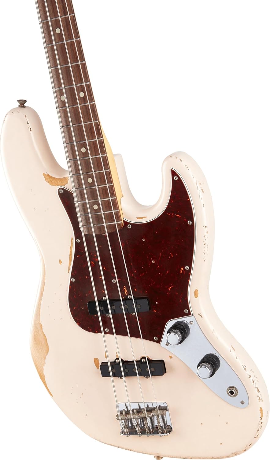 Fender Flea Jazz Bass - Roadworn Shell Pink Bundle with Gig Bag, Strap, Instrument Cable, and Guitar Cleaning Kit