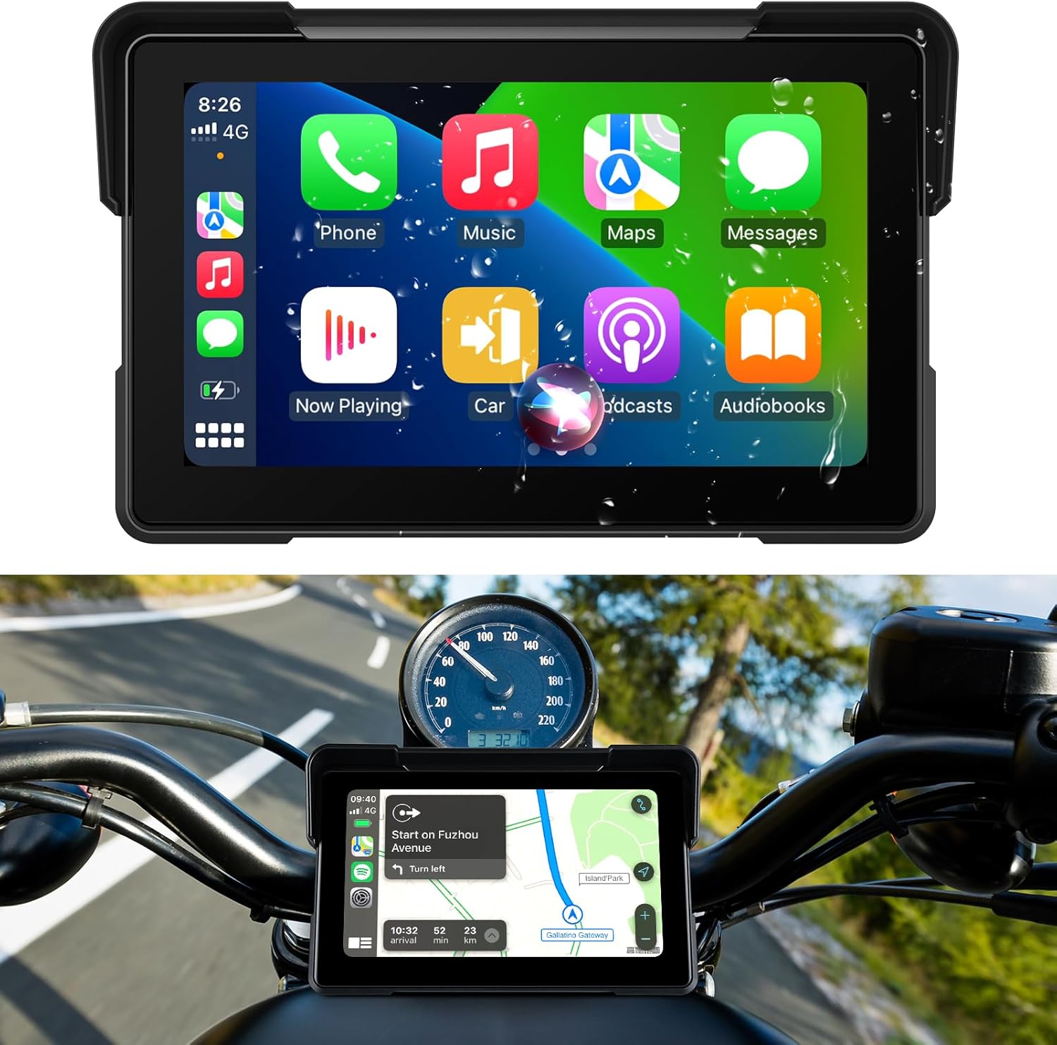 7 Inch Portable CarPlay for Motorcycle, Waterproof Touchscreen Wireless Car Play Android Auto Screen GPS Navigation for Motorbike, Siri Voice Control Dual Bluetooth TF-64G (M570)