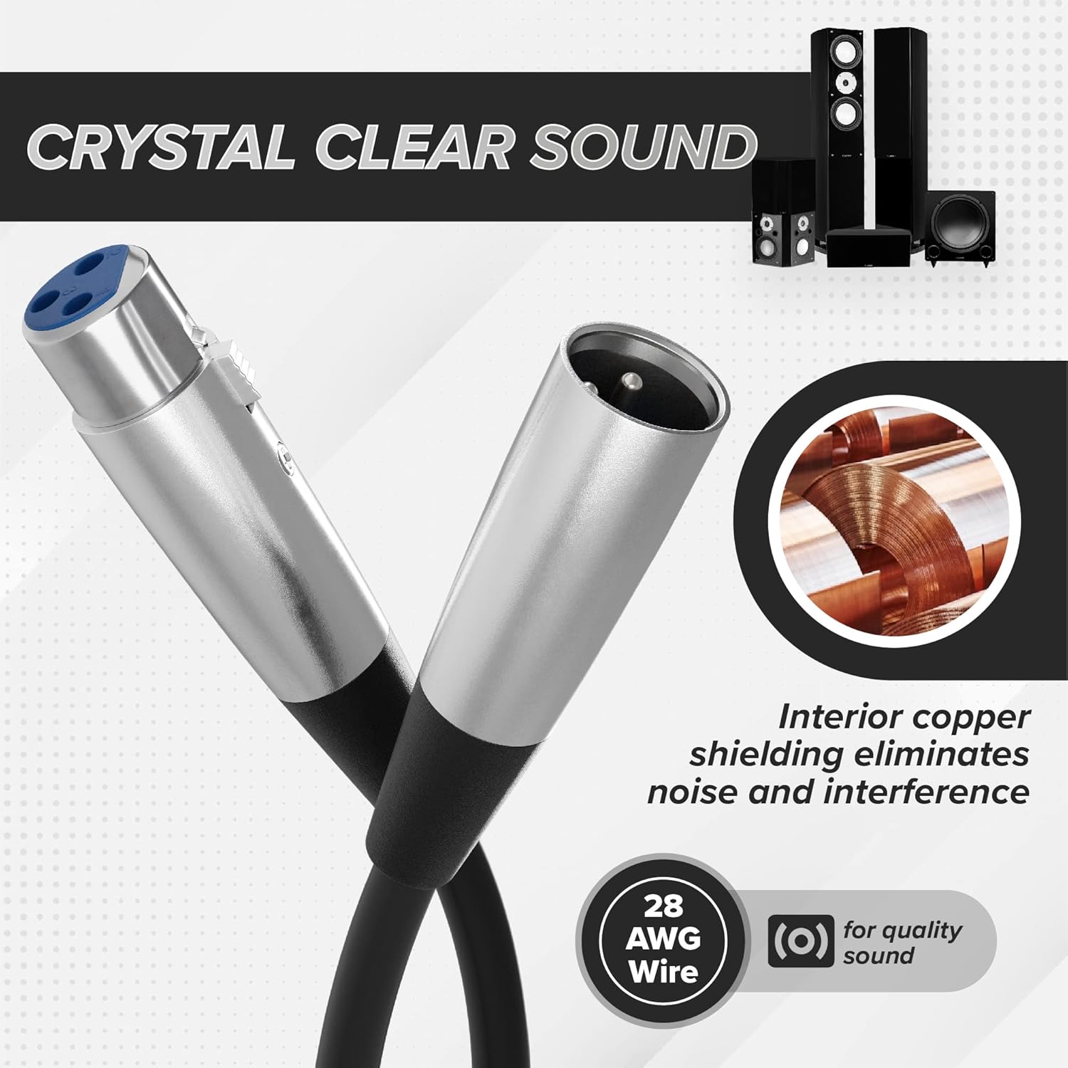 THE CIMPLE CO XLR Male to XLR Female Microphone Extension - 6mm Cable with 3P - 3 Pin Connector - for Mixers, Mic, Audio Consoles - Balanced Cable - 28 AWG - 100 Feet, 3 Pack