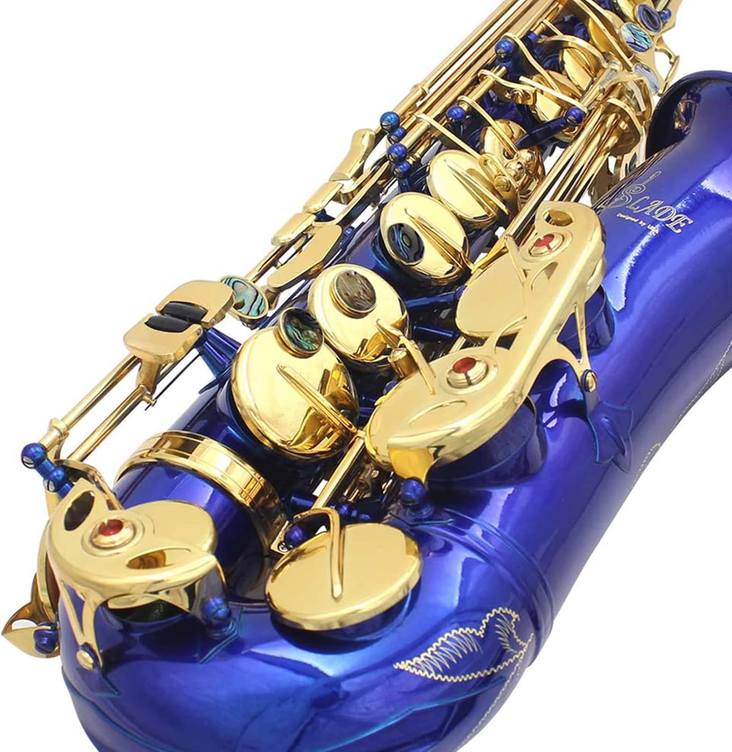 Alto Saxophone Full Kit, Blue Lacquer Alto Sax in E Flat, Professional Sax Woodwind Instrument for Beginner/Students/Performance, Quality Brass Engraving E Flat Alto Sax