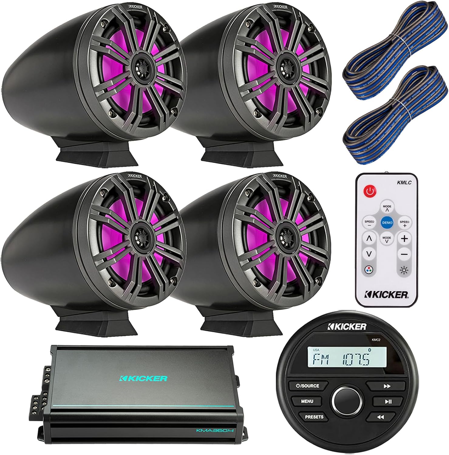 Kicker KMC2 Gauge Style Bluetooth Stereo Boat Receiver, 6.5