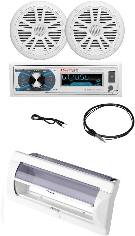 BOSS Audio Systems Marine Radio and Speaker Package + Radio Cover
