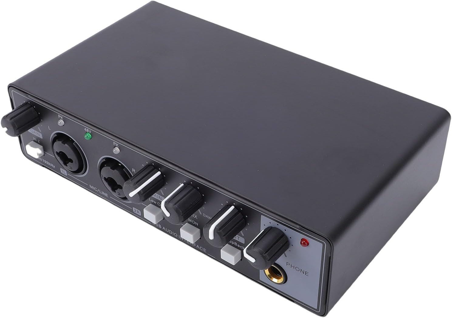 Asixxsix USB C Audio Interface, 24Bit 192kHz Dual TS XLR Input Microphone Preamp for PC Recording, with High Dynamic Range, Plug and Play for Music Studio Guitar Podcast Streaming (Black)