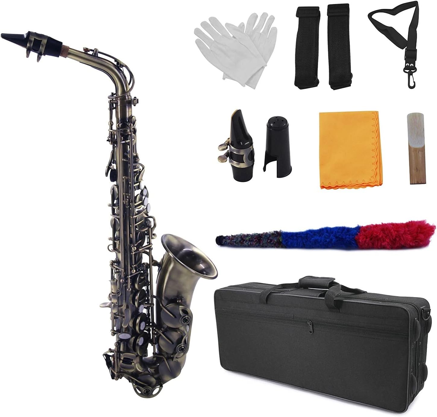 Sax Beginners Kit EB Alto Saxophone Sax Vintage Green 802 Key with Carrying Case Reed Cleaning Brush Cloth Woodwind Instrument with Case Wind Instrument (Color : Vintage Green)