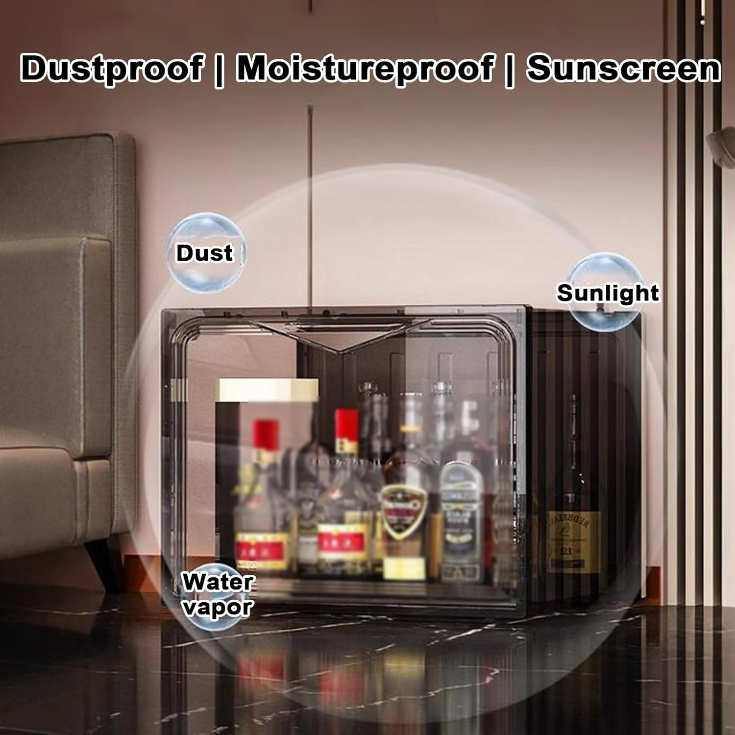 Acrylic Display Case for Collectibles Wine Cabinet Rack Storage Cabinet with Strong Magnetic Self-Priming Door Space-Saving for Collectibles, Toys, Books(Gold,35x30x150cm)