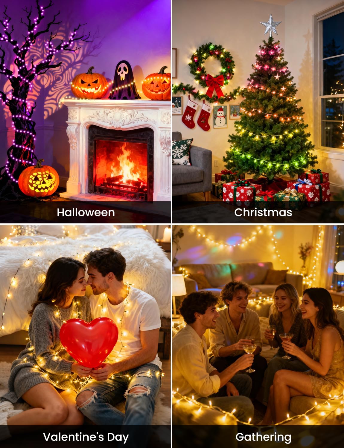 Smart Christmas Fairy Lights, 98.4Ft 300LEDs RGB+IC String Light, APP & Remote Control, with 84 Scenes, Music Mode, Work with Alexa & Google Home, Color Changing Halloween Decor Light for Indoor Tree