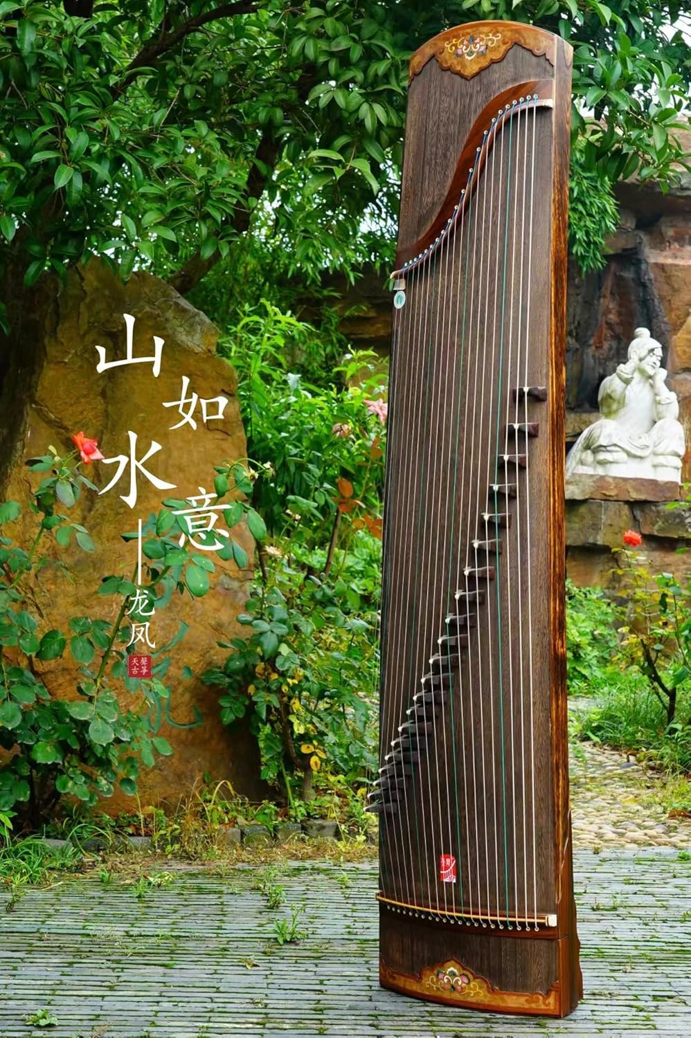 LANDTOM Dragon and Phoenix Professional paulownia wood guzheng with Dalbergiaoliveri (Old Tart Branch/Academic Name Ohmento) decoration Guzheng (163cm) for professional performers (N0.TS 810)