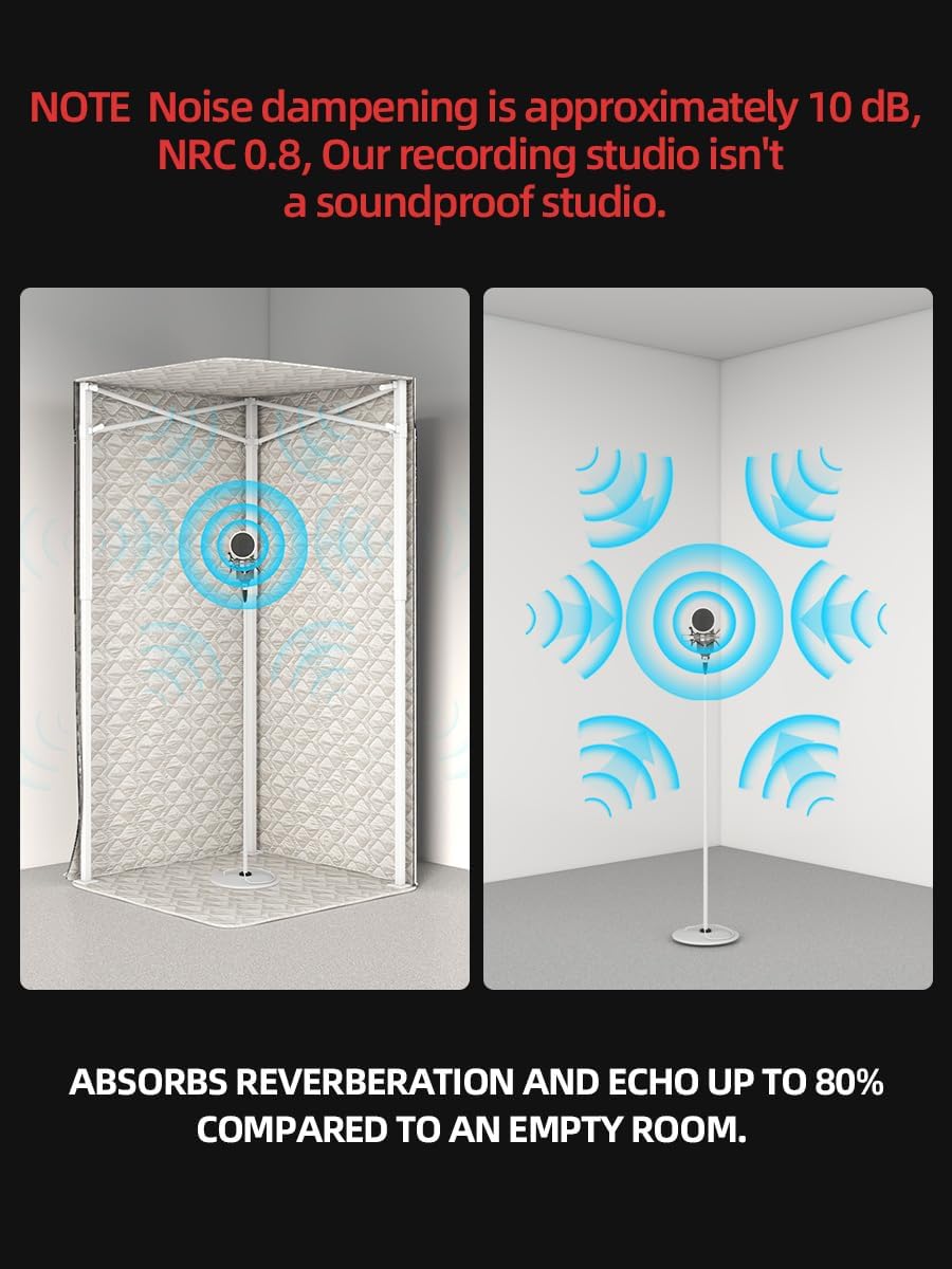 Portable Foldable Recording Vocal Booth Studio Equipment for Crisp Dry Echo Free Vocals at Home & On the Road - Easy to Assemble & Travel Bag Included (Standard, Off-white)