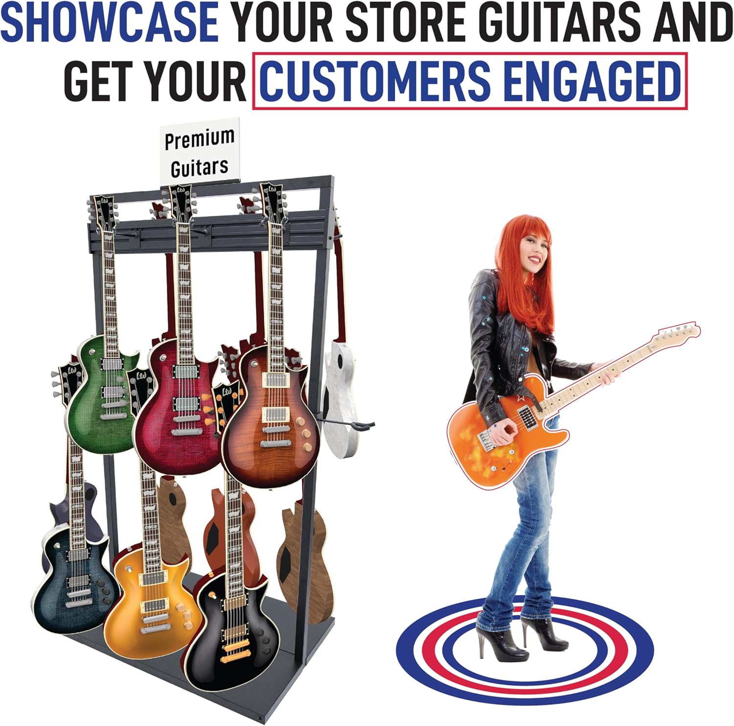 77'' Tall Guitar Rack for Multiple Guitars - Heavy Duty & Free-Standing - Hanging Rack for Instruments - Metal, Modular and Double-Tier - Hanger for Electric, Acoustic, Bass & Ukulele (Black)