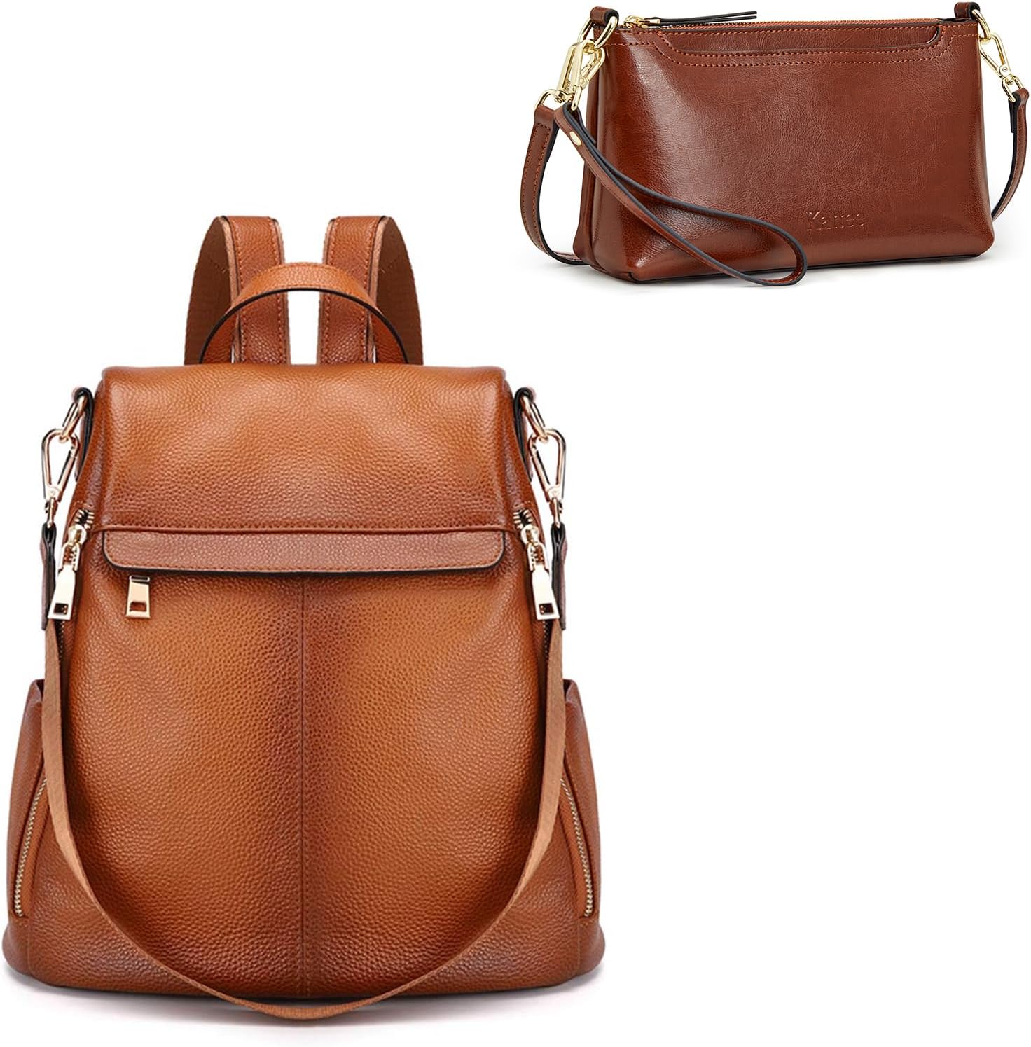 Kattee Genuine Leather Backpack Purse Bundle with Women Small Crossbody Bags