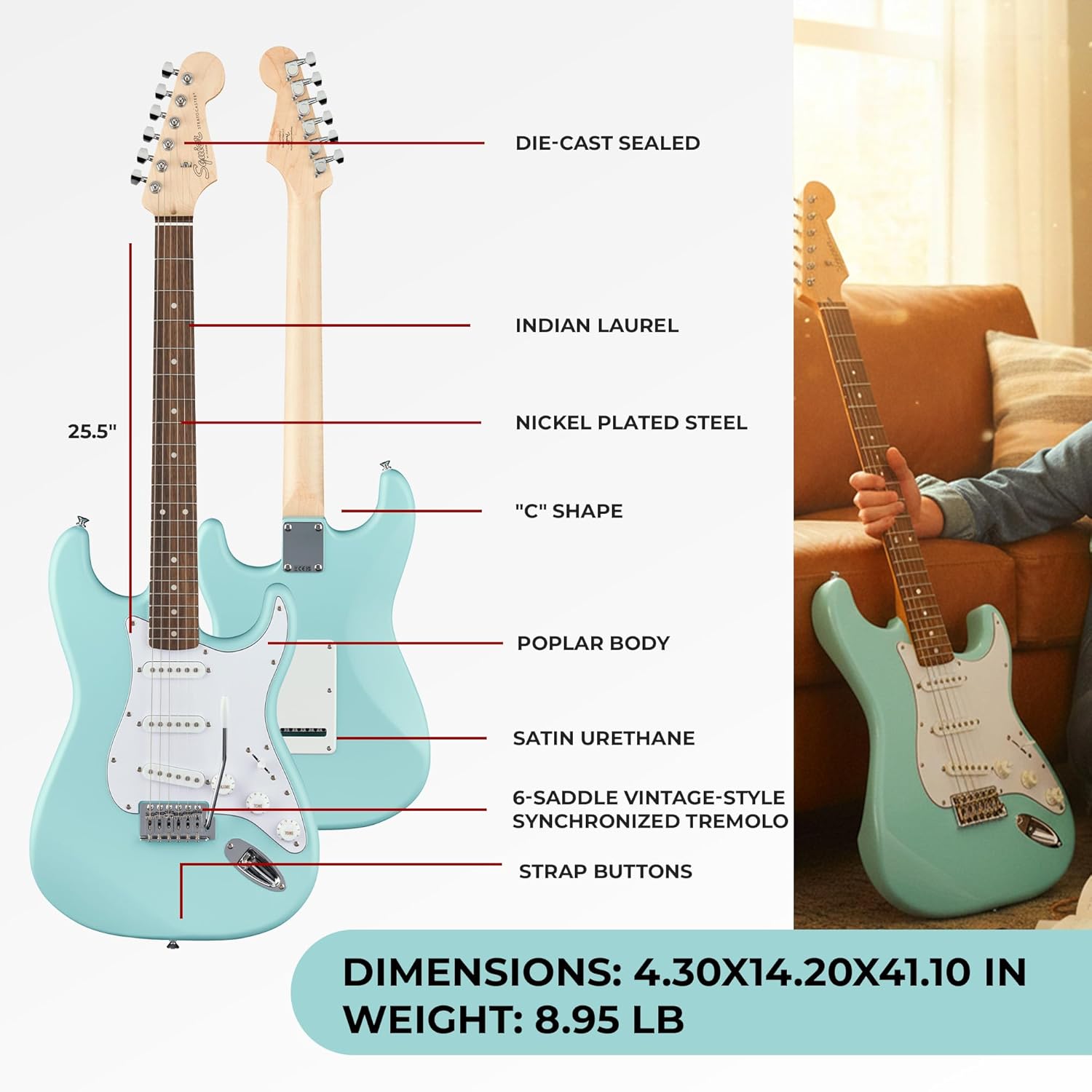 Fender Squier Stratocaster Electric Guitar - Daphne Blue