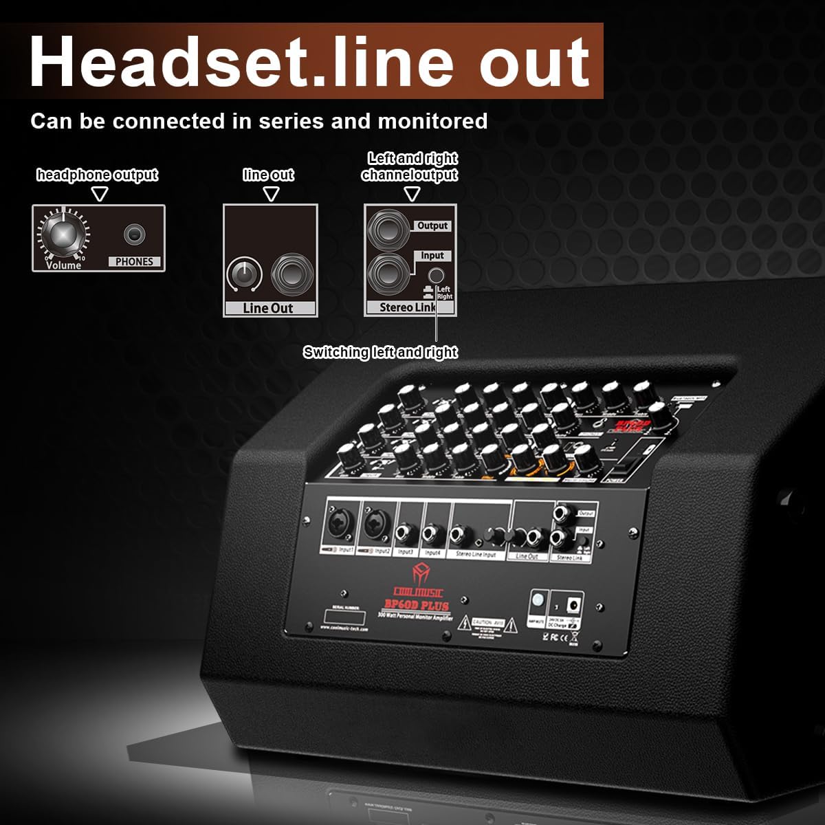 Coolmusic 300W Professional Acoustic Guitar Amp，Busking Amplifier PA System with 7 Inputs, Studio-Grade Reverb/Chorus/Delay/Tremolo/Phaser/Flanger, 3-Band EQ