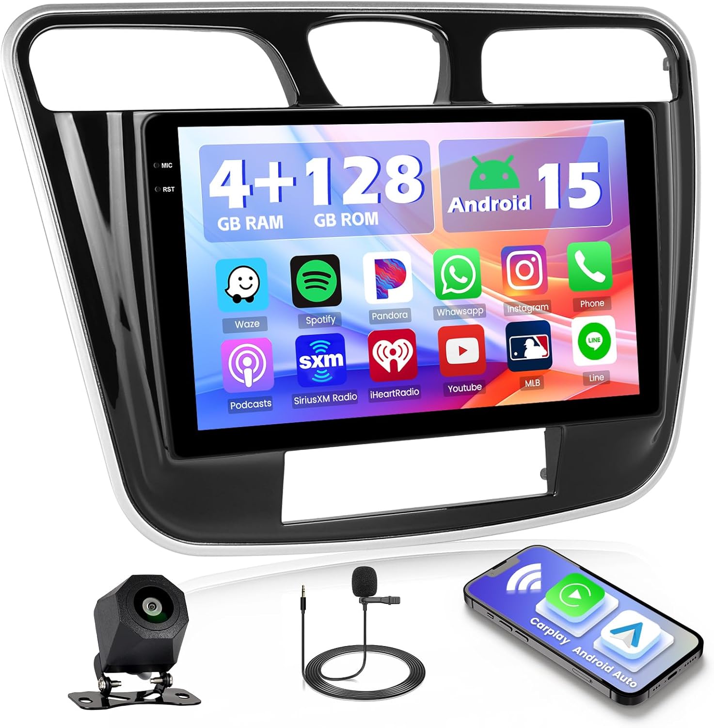 Hikity 4+128G Android Car Stereo for Chrysler 200 200C 2011 2012 2013 2014, 9”Incell Touchscreen Radio with CarPlay, Android Auto, Bluetooth, GPS Navigation, WiFi, FM, RDS + AHD Backup Camera