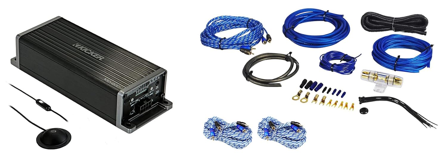 Kicker KEY2004 200w 4-Channel Amplifier w/Auto-EQ/Processor Smart Amp 47KEY2004 Bundle with Rockville RTR172 Twisted Pair RCA Cable and RWK81 8 Gauge Amp Installation Kit