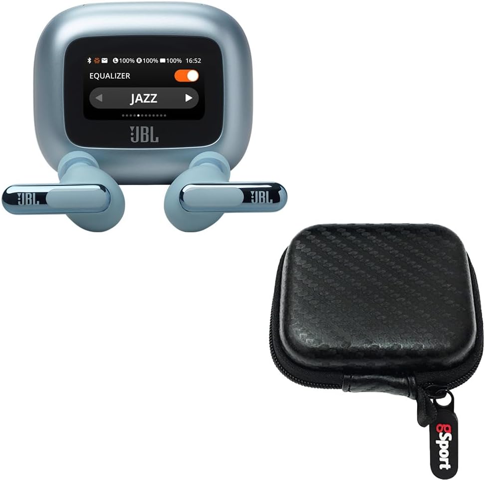 JBL Live Beam 3 True Wireless Noise Cancelling Earbud Bundle with gSport Case (Blue)