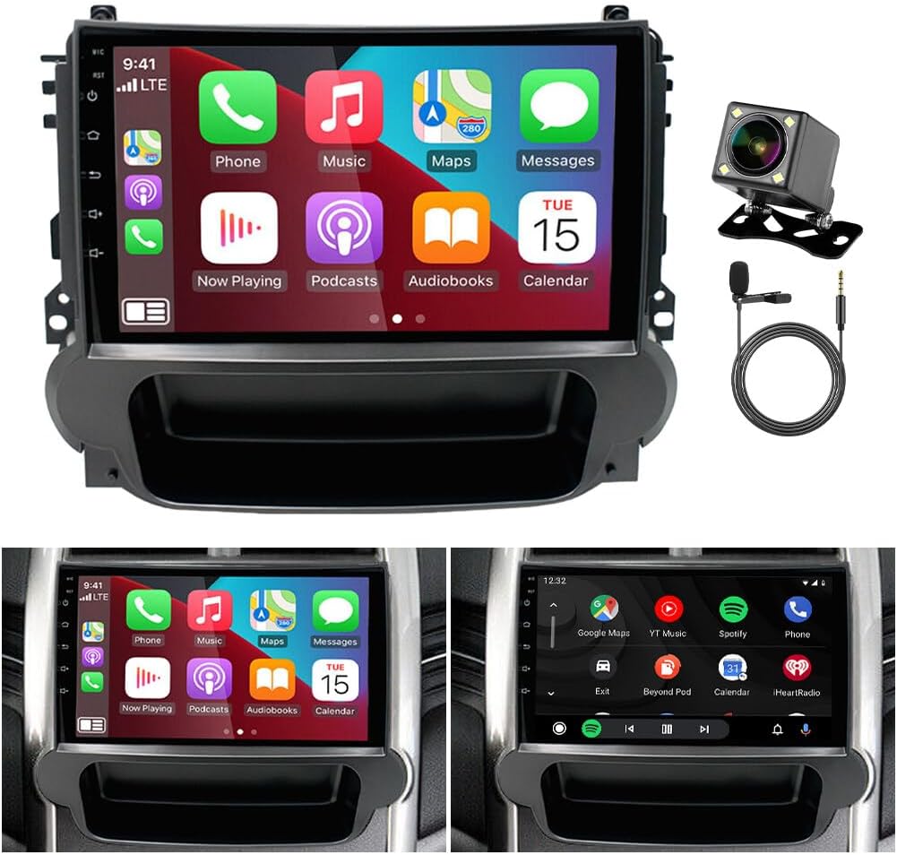 ikasus Android 13 Double Din Car Stereo Radio Player for 2011-2015 Malibu 9 inch Touch Screen Car Audio Receiver with GPS Navigation Bluetooth Supports Mirror Link Backup Camera+Microphone, 2+32G