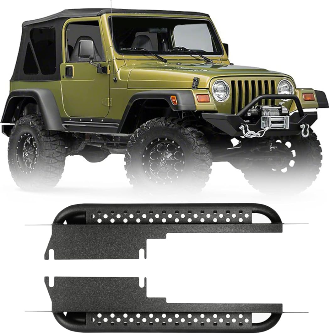Hooke Road Wrangler TJ Rocker Panel Guards Running Board Side Armor Rock Sliders for 1997-2006 Jeep Wrangler TJ Side Step Nerf Bar