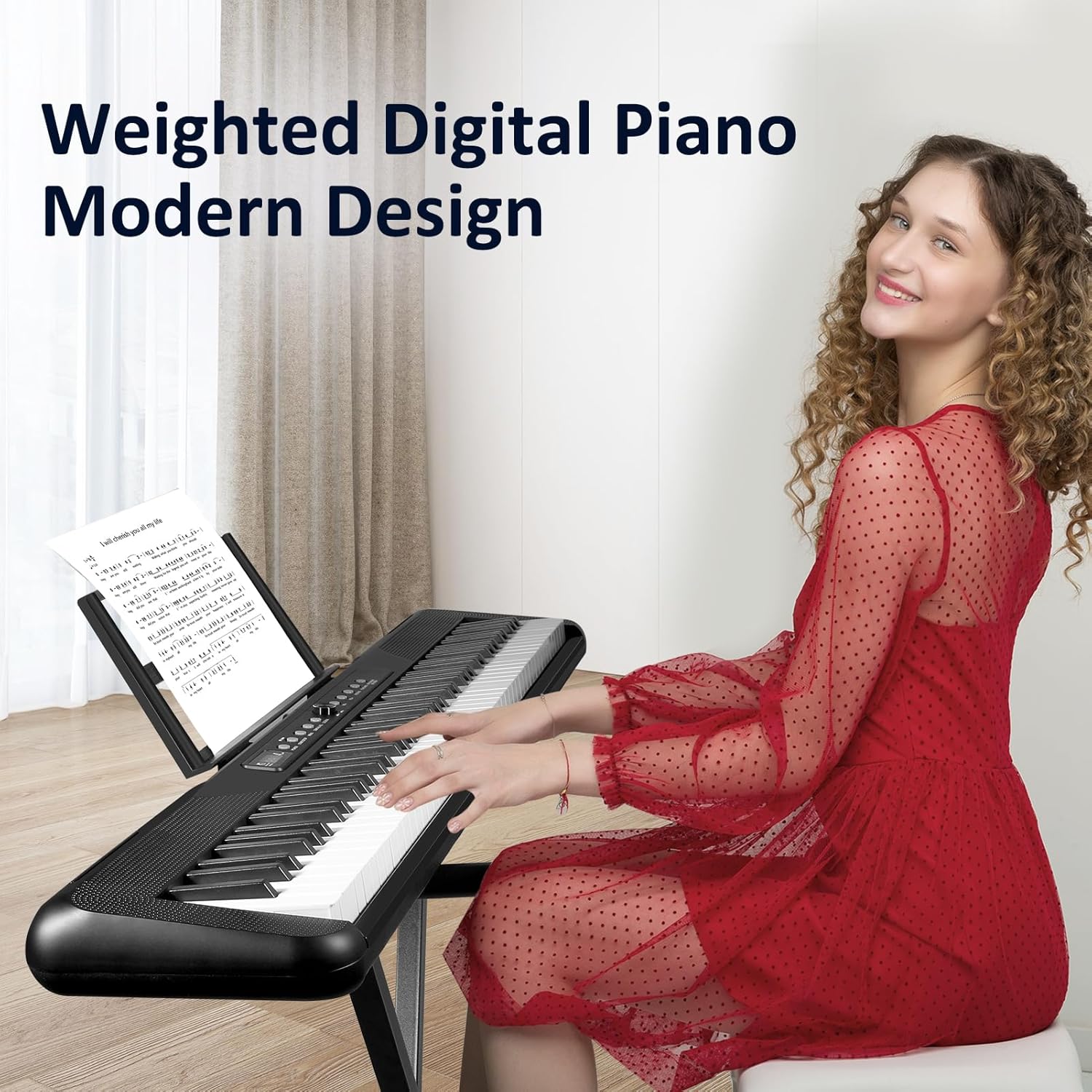 88 Key Piano Keyboard, Semi Weighted Electronic Digital Piano with Music Stand, Power Supply, Sustain Pedal, Bluetooth, Stand, MIDI, for Beginner Professional at Home, Stage