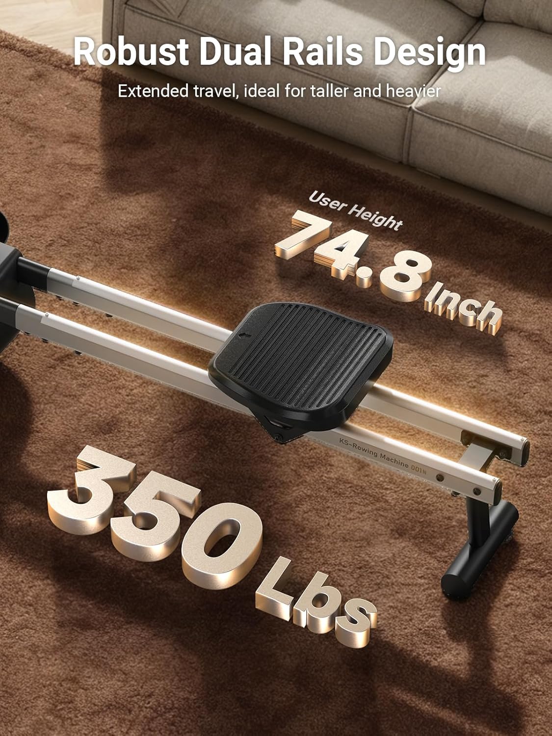 KINGSMITH Magnetic Rowing Machines for Home, 350LBS Capacity, APP Supported, Row Machine with Adjustable Resistance, Compact Rowing Machine Foldable