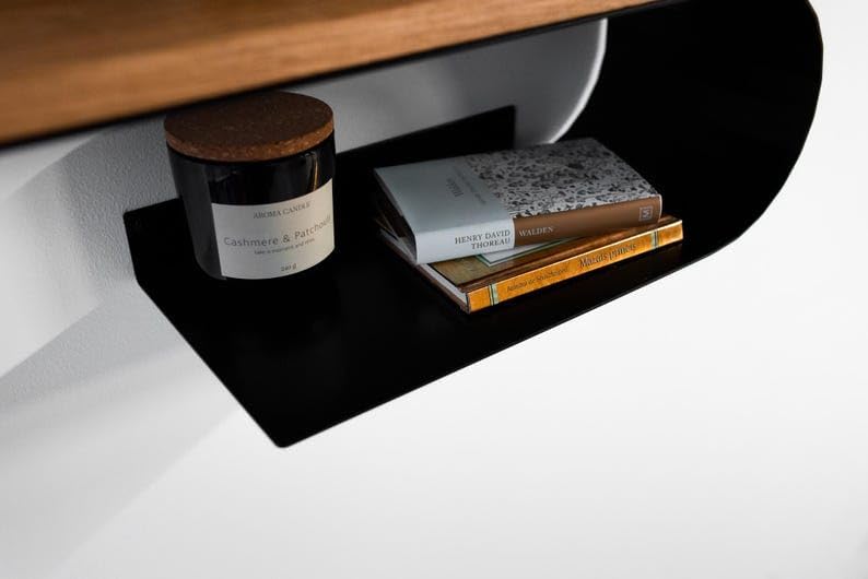 Wall Mount Handmade Wall Shelf from Oak and Metal, Wooden Shelf with Metal Rail for Home Storage and Organization, Wandregal Eiche Metall