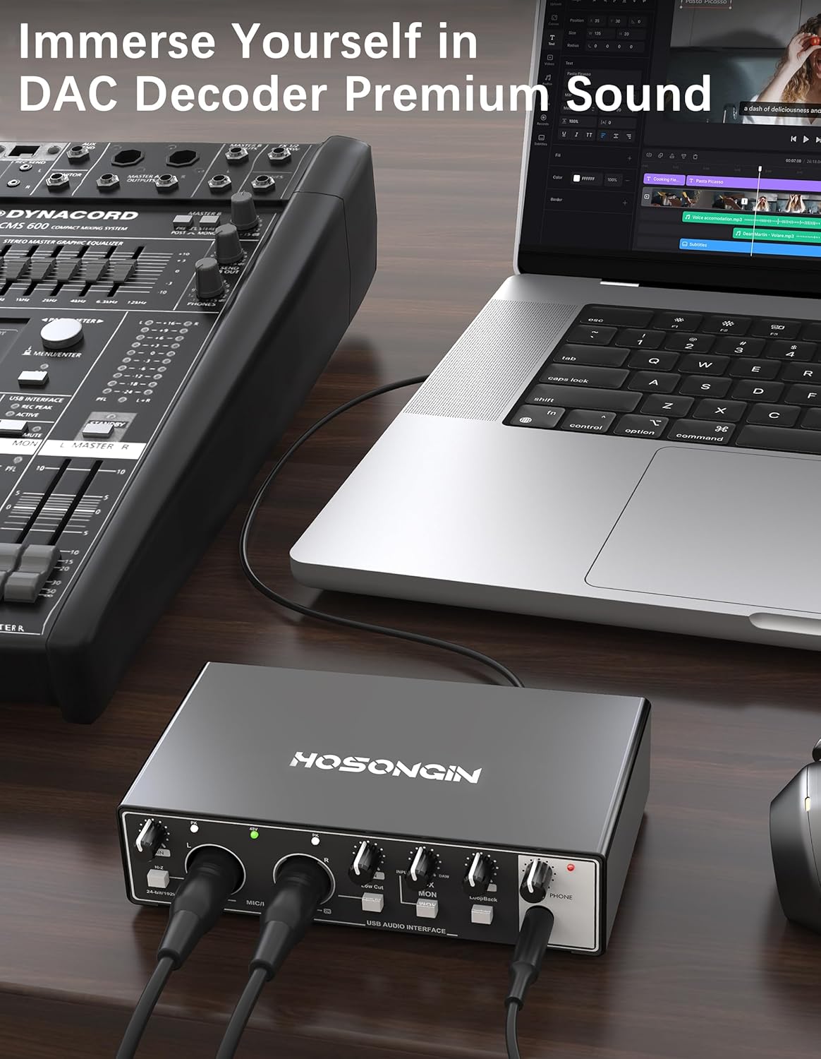 HOSONGIN USB Audio Interface for Beginners - 24Bit/192kHz, 48V Phantom Power, Plug & Play Recording for Podcast/Vocals/Guitar/Youtube, PC/Mac/iOS Compatible (Black Metal)