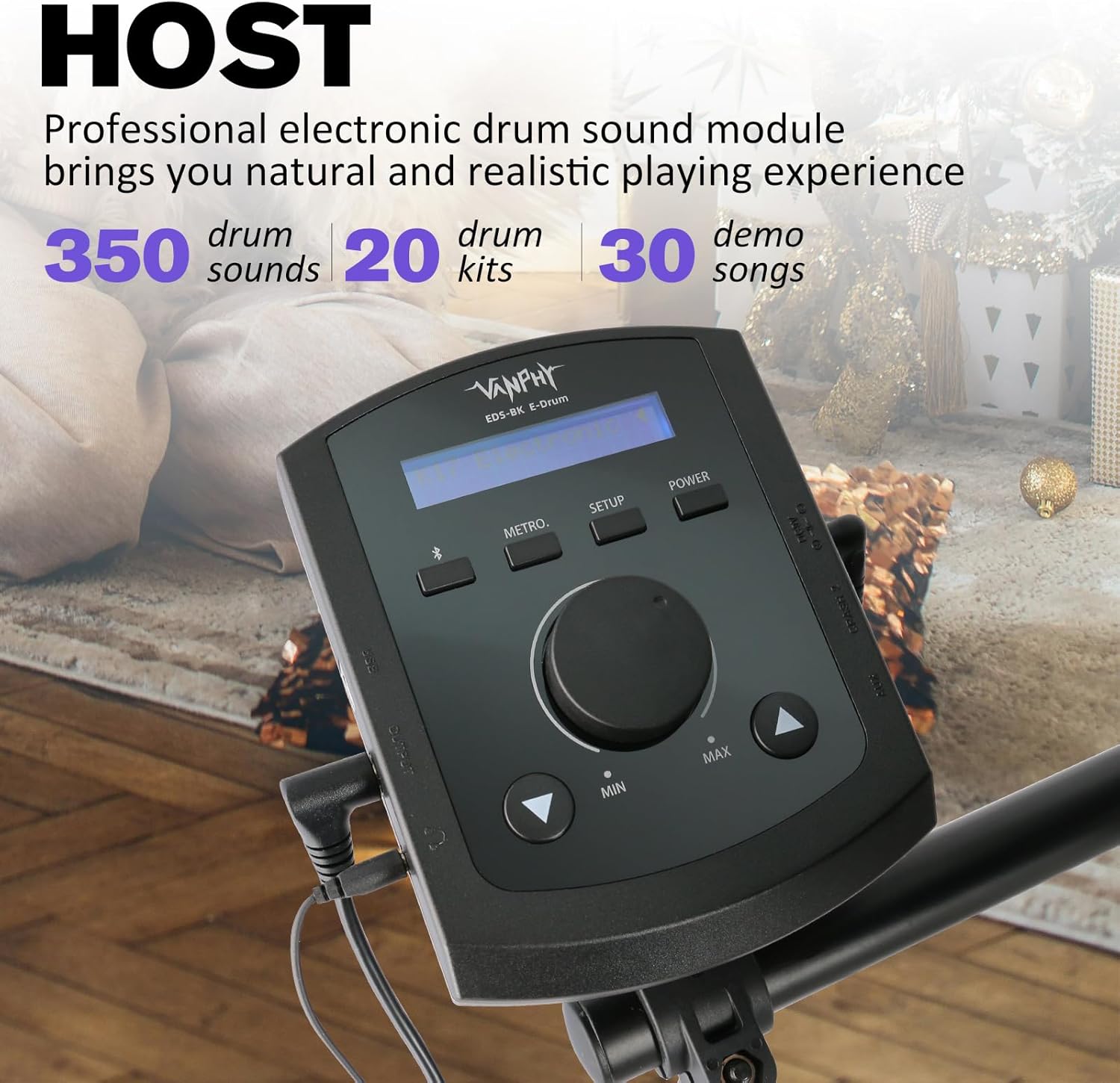 Electric Drum Set Electronic Drum Set for Beginner Electric Drums with Quiet Silicone Pads 20 Drum Set 350 Sounds 2 Pedals Bluetooth Sticks Drum Stool Headphone 6.35mm Audio Cable（Black）