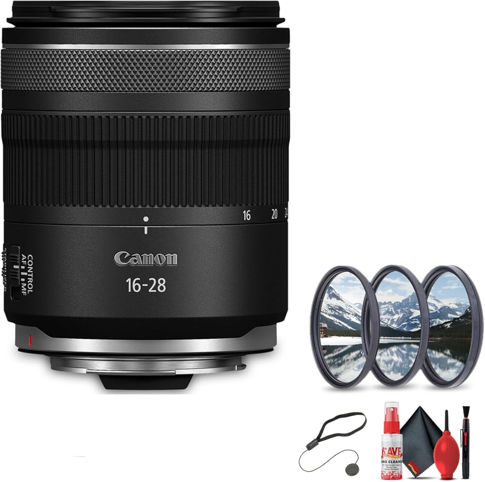 Canon RF 16-28mm f/2.8 is STM Zoom Lens (Canon RF)| Compact and Lightweight for Travel and Vlogging (6906C002) + Lens Filter Kit + Cleaning Kit + Cap Keeper (Renewed)