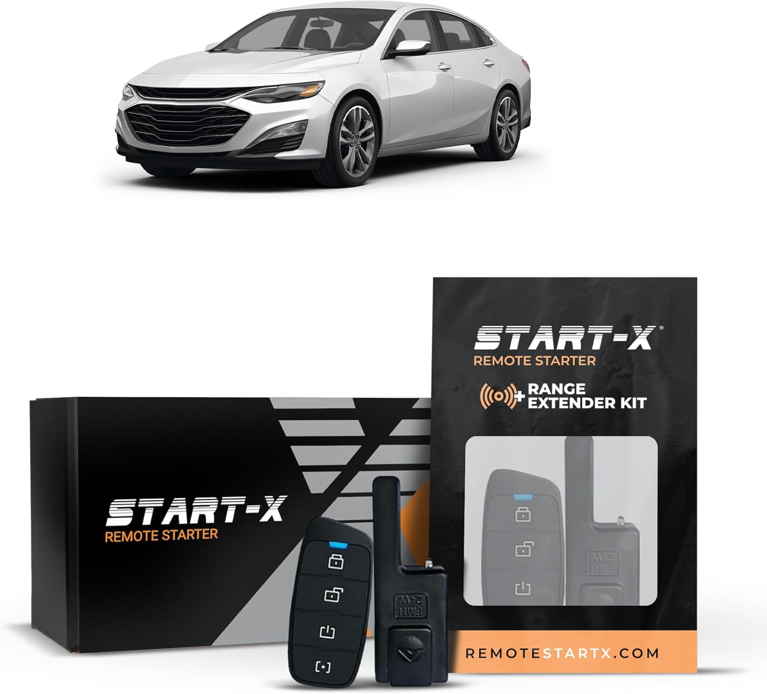 Start-X Remote Starter Kit + 3000ft 2 Way Range Extender for Chevy Malibu (2013, 2014, 2015, 2016, 2017, 2018, 2019, 2020, 2021, 2022, 2023, 2024) Vehicles with Push-to-Start Ignition
