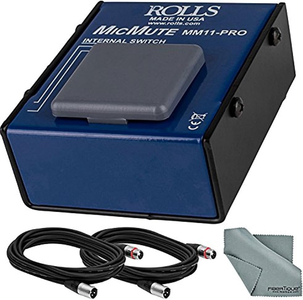 Rolls Pro Switchable Microphone Mute/Talk Professional Microphone Switch and Accessory Bundle w/Xpix XLR Cables + Fibertique Cloth