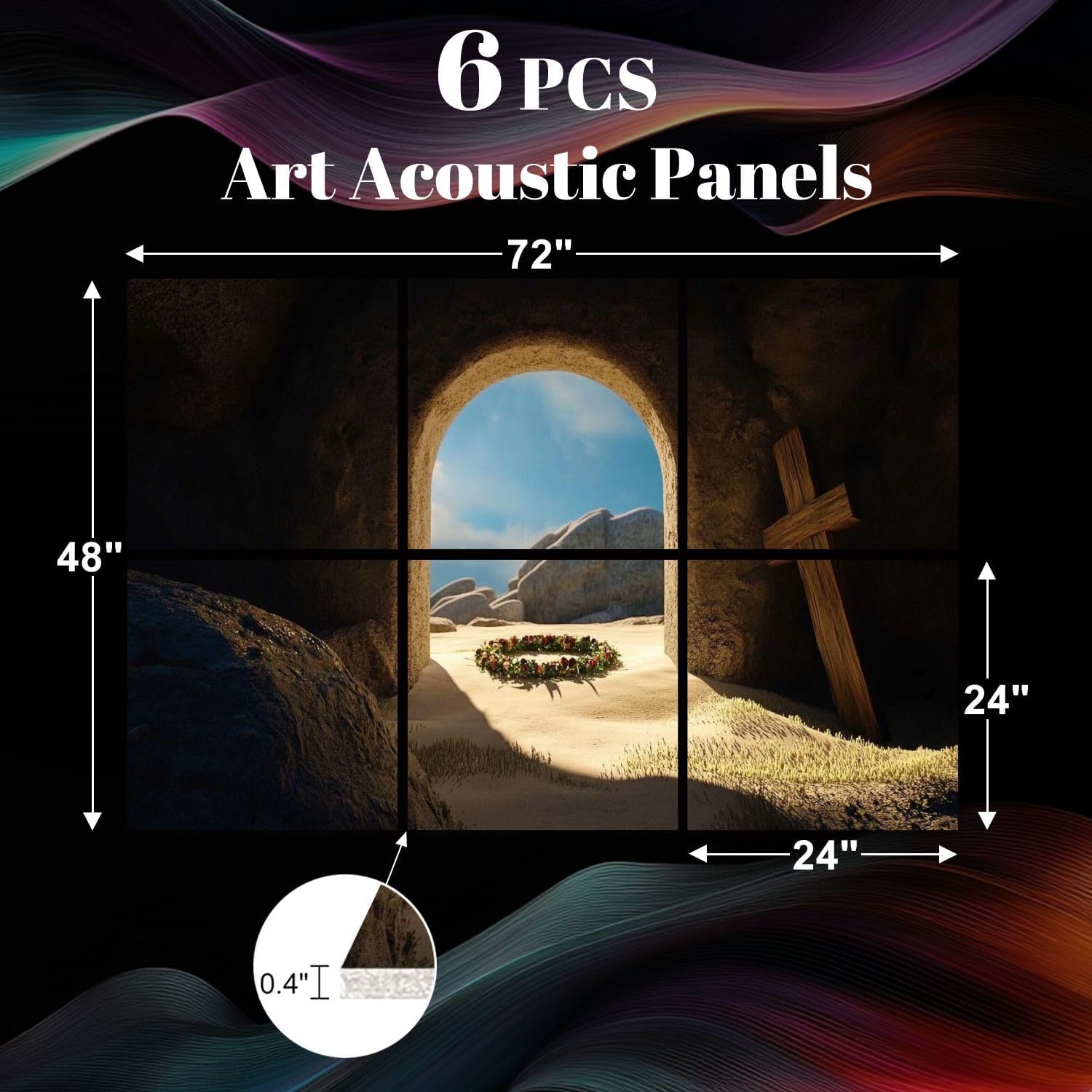 6 Pack Art Acoustic Panels Christ Bible from empty stone tomb is flooded light thrown Sound Absorbing Panel 48