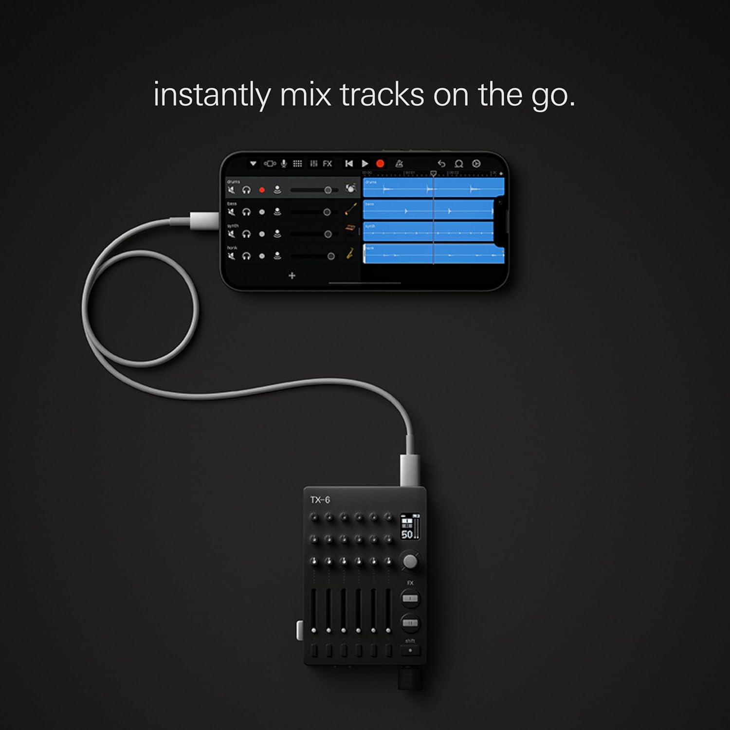 teenage engineering TX–6 portable and rechargeable 6 stereo channel mixer, usb audio interface and sound card, 8 hour battery life, built-in effects, ble and usb midi, iOS compatible (black)