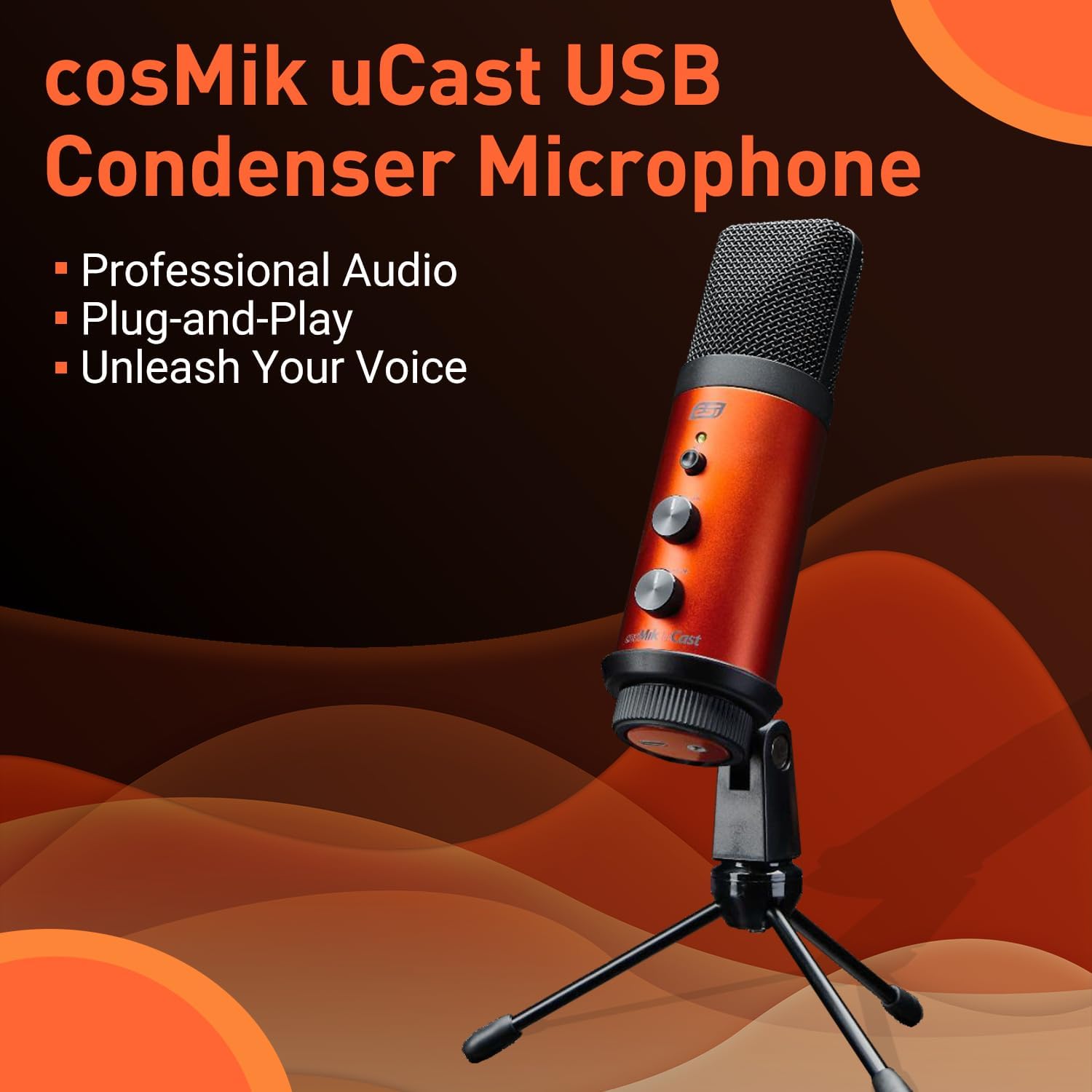 ESI cosMik uCast | USB Microphone, Cardioid Condenser Computer Microphone for Gaming, Streaming, Podcasting, 2m USB-C Cable, Mute Button, Built-in Headphone Jack, Gain Control, USB Mic for PC & Mac