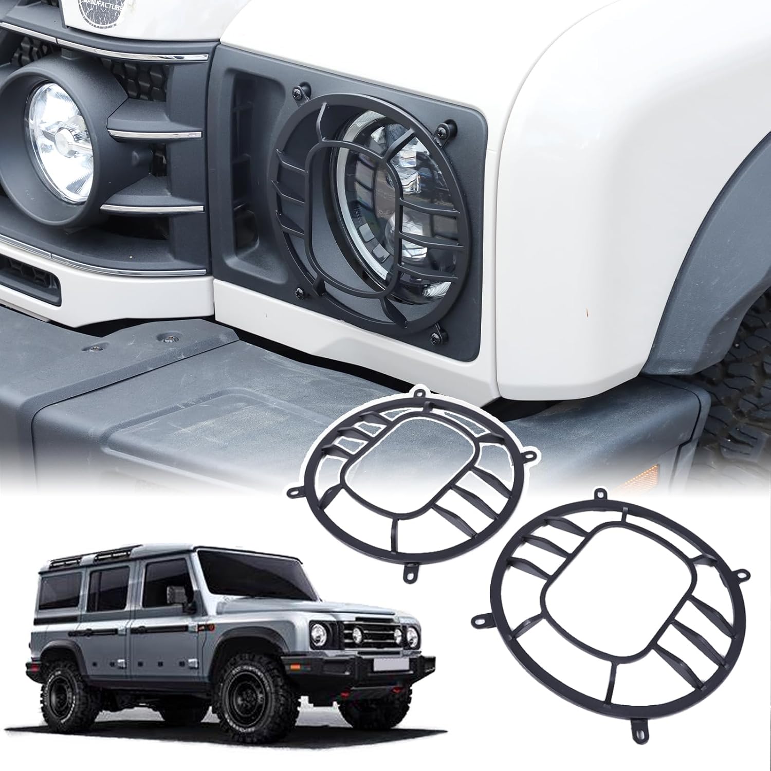 2PCS Car Headlight Cover Compatible with INEOS Grenadier 2022-2025 Aluminum Alloy Headlight Grill Guards Cover Trim Headlights Cover Lamp Exterior Frame Protection Kit (Matte Black)