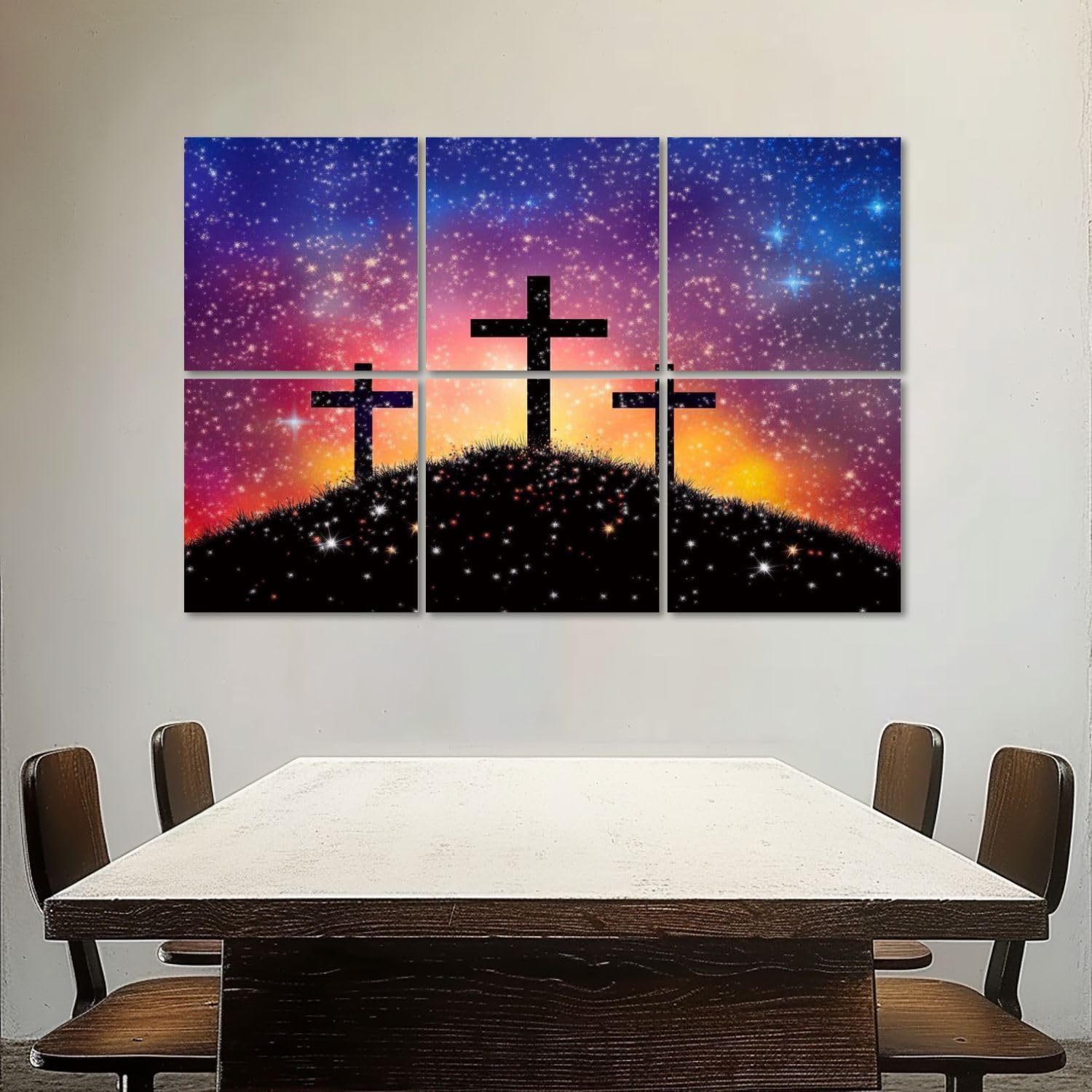 Art Acoustic Panels Self Adhesive cross Calvary hill sky filled by twinkling sparkling stars as symbol 6Packs Decorative Soundproof Wall Panels Large Sound Absorbing Panels for Home Office 48