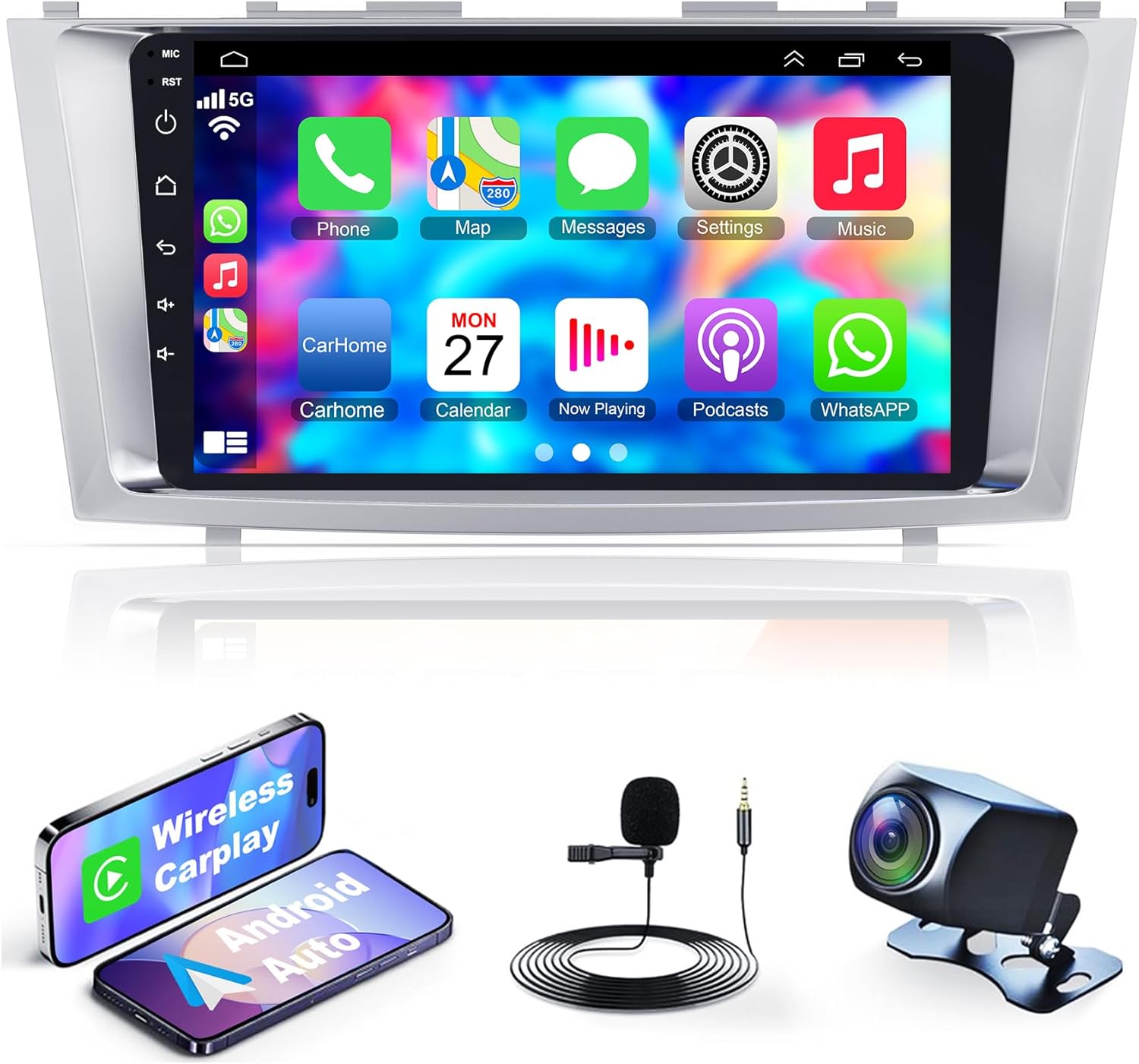 4GB+64GB Car Radio for Toyọta Caṃry 2006-2011,9 Inch IPS Touchscreen Car Stereo with Wireless Carplay,Android Auto,GPS,Bluetooth,FM, Android 12 Camry Radio with Back-up Camera