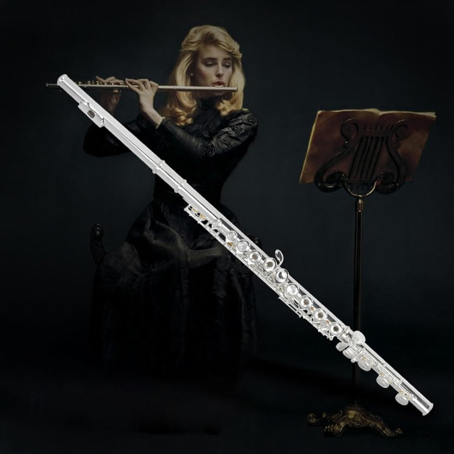 17-hole E-key Nickel-plated Silver Open-hole C-key Flute Performance Flute Woodwind Instrument