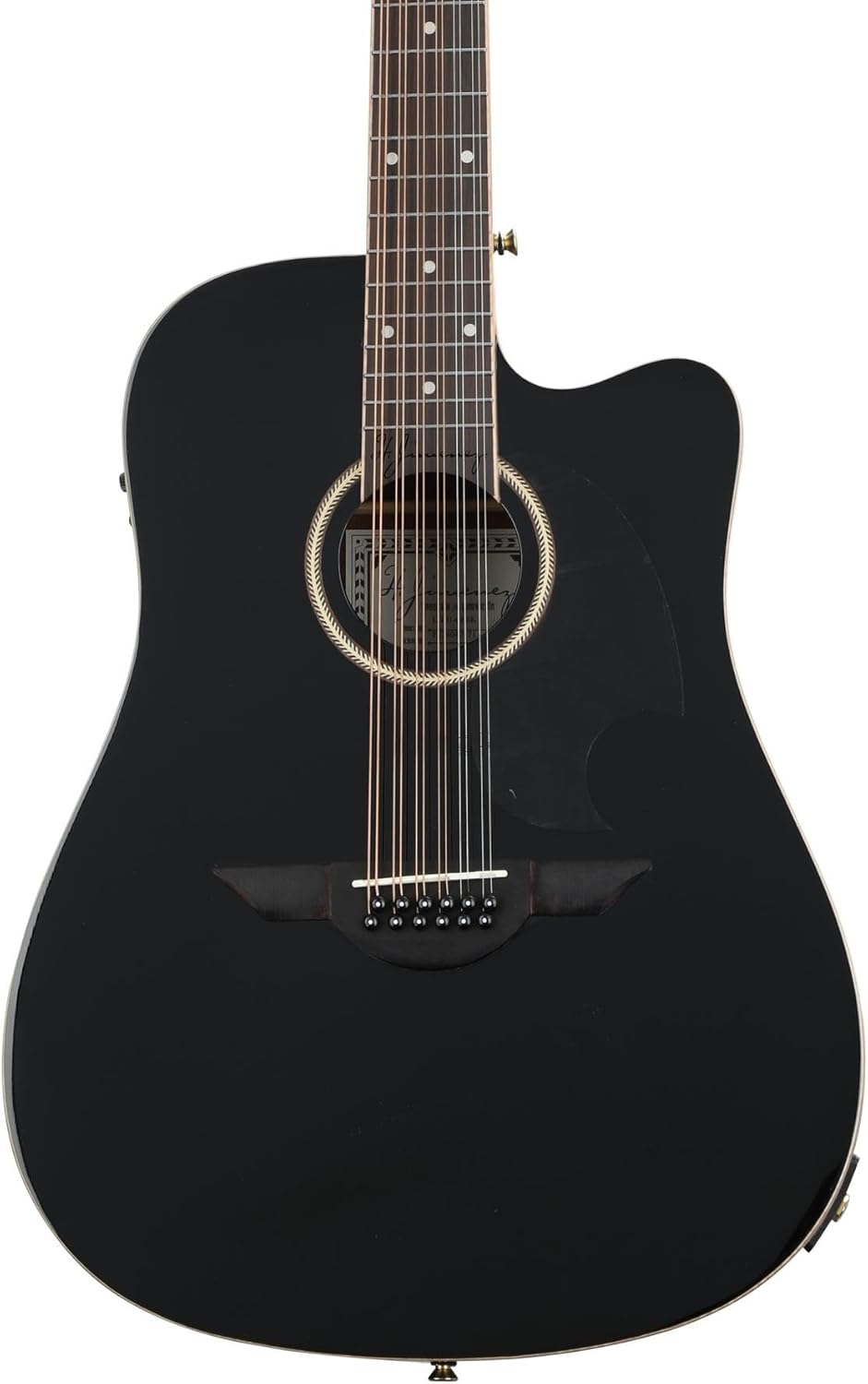 H. Jimenez Glossy Guitarra Doble (12 String Guitar) Cutaway Electric with Hard Wood Case, Glossy Black