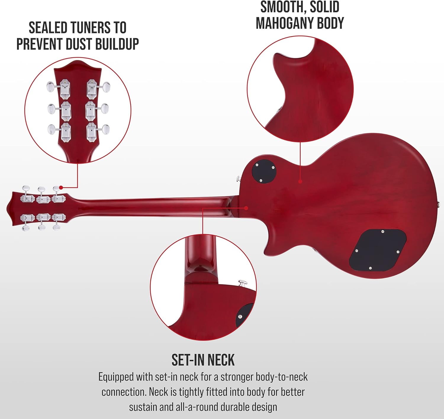 LyxPro 39” SB Series Electric Guitar, LP Style for Beginner, Intermediate & Pro Players Solid Body Guitar, Bonus 2-Pack of Picks, Mahogany Wood, Volume/Tone Controls, 3-Way Pickup - Sunburst