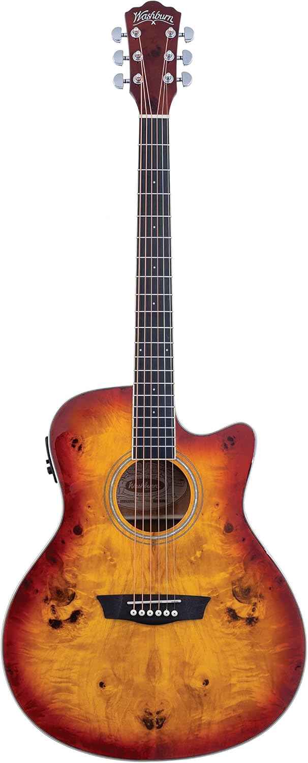 Washburn Deep Forest Burl ACE Acoustic Electric Guitar, Amber Fade (DFBACEA)