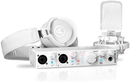 Arturia MiniFuse Recording Pack (White) Bundle with Headphone Holder For Mic Stand and Kellards Microphone Stand
