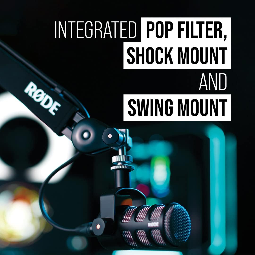 RØDE PodMic Cardioid Dynamic Broadcast Microphone with Integrated Swing Mount for Podcasting, Streaming, Gaming, and Voice Recording, Black