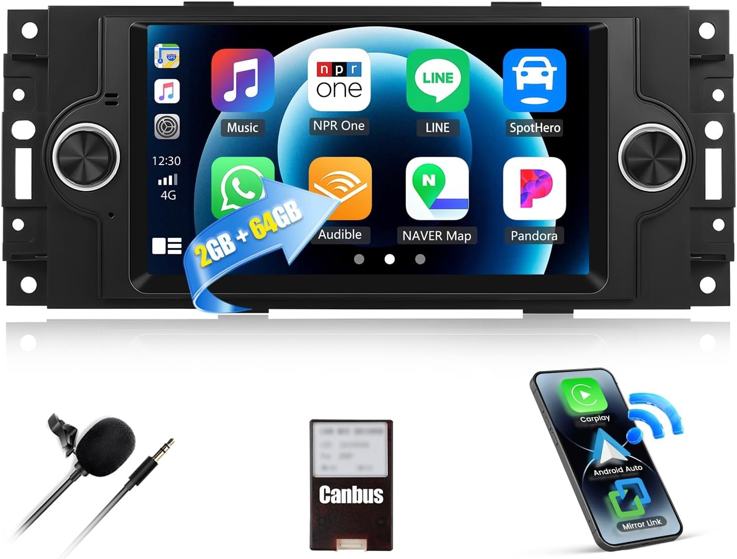 2G+64G Car Stereo Radio for Dodge Ram 1500 2500 3500 Durango Charger Jeep Grand Cherokee Compass Chrysler 300 with Wireless CarPlay Android Auto Android Touch Screen Radio with GPS Bluetooth WiFi