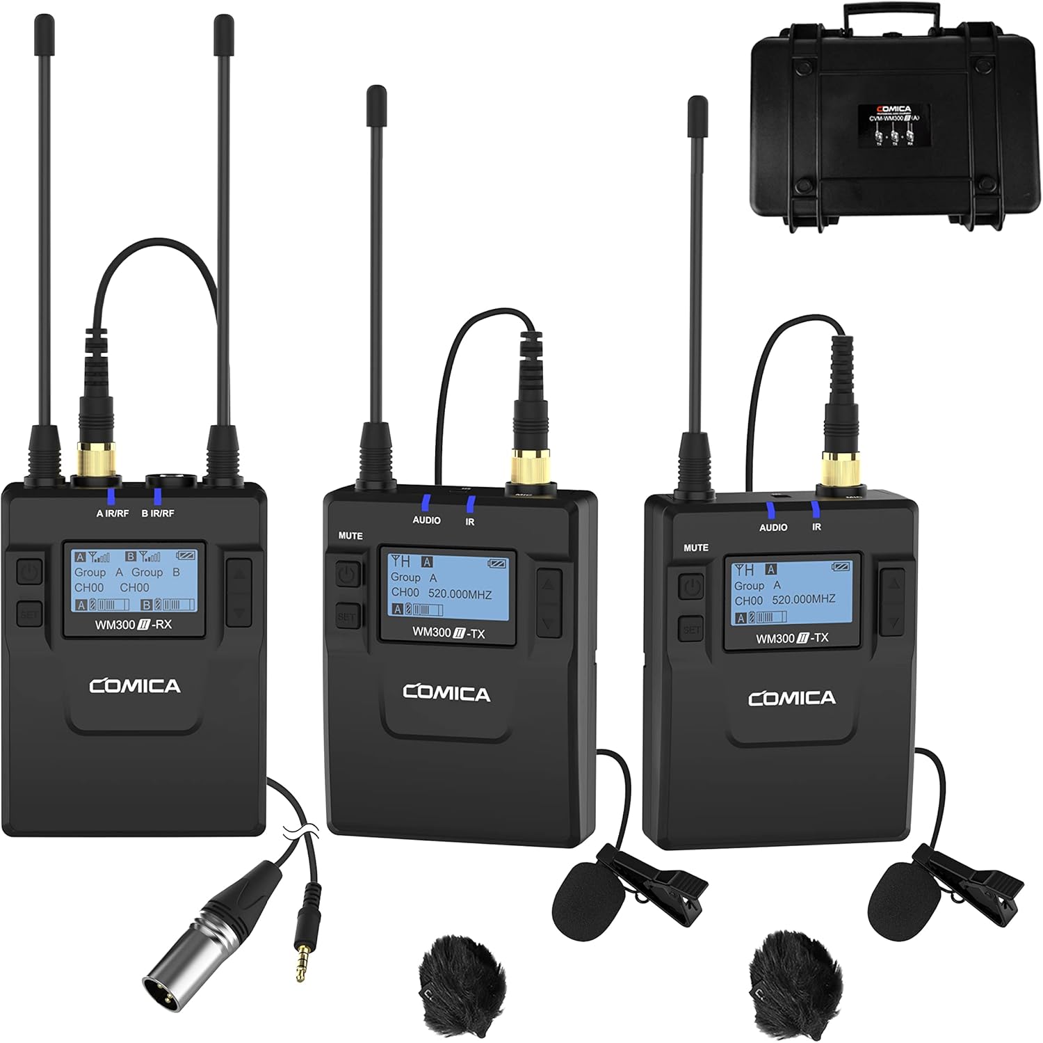 COMICA CVM-WM300A 96-Channel UHF Wireless Lavalier Microphone System Compatible with Cameras, Camcorders and Smartphones, Perfect for YouTube Podcast Vlog Video Recording and Interview(2TX+1RX)