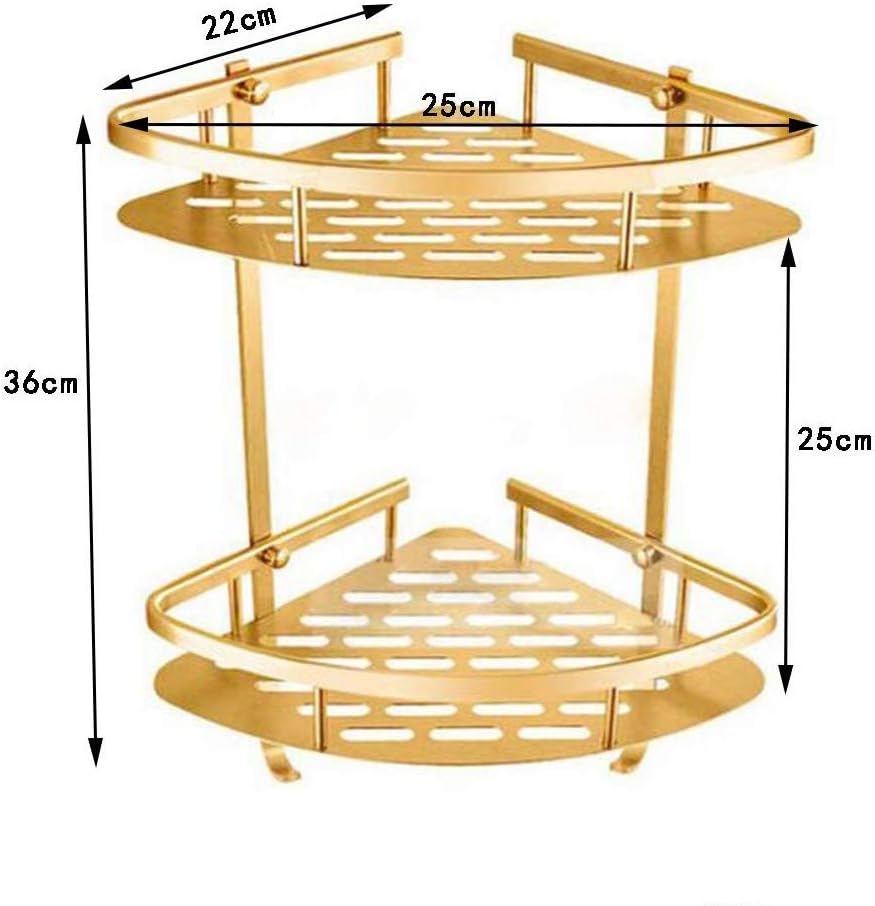 Exquisite Bathroom Shelves Corner Shelf for Shower Wall Mount, 2 Tiers Shower Caddy Corner Shelf Organizer with Hooks, No Drilling Bathroom Bathtub Shower Caddy Holder Corner Rack Stainless SteelGold
