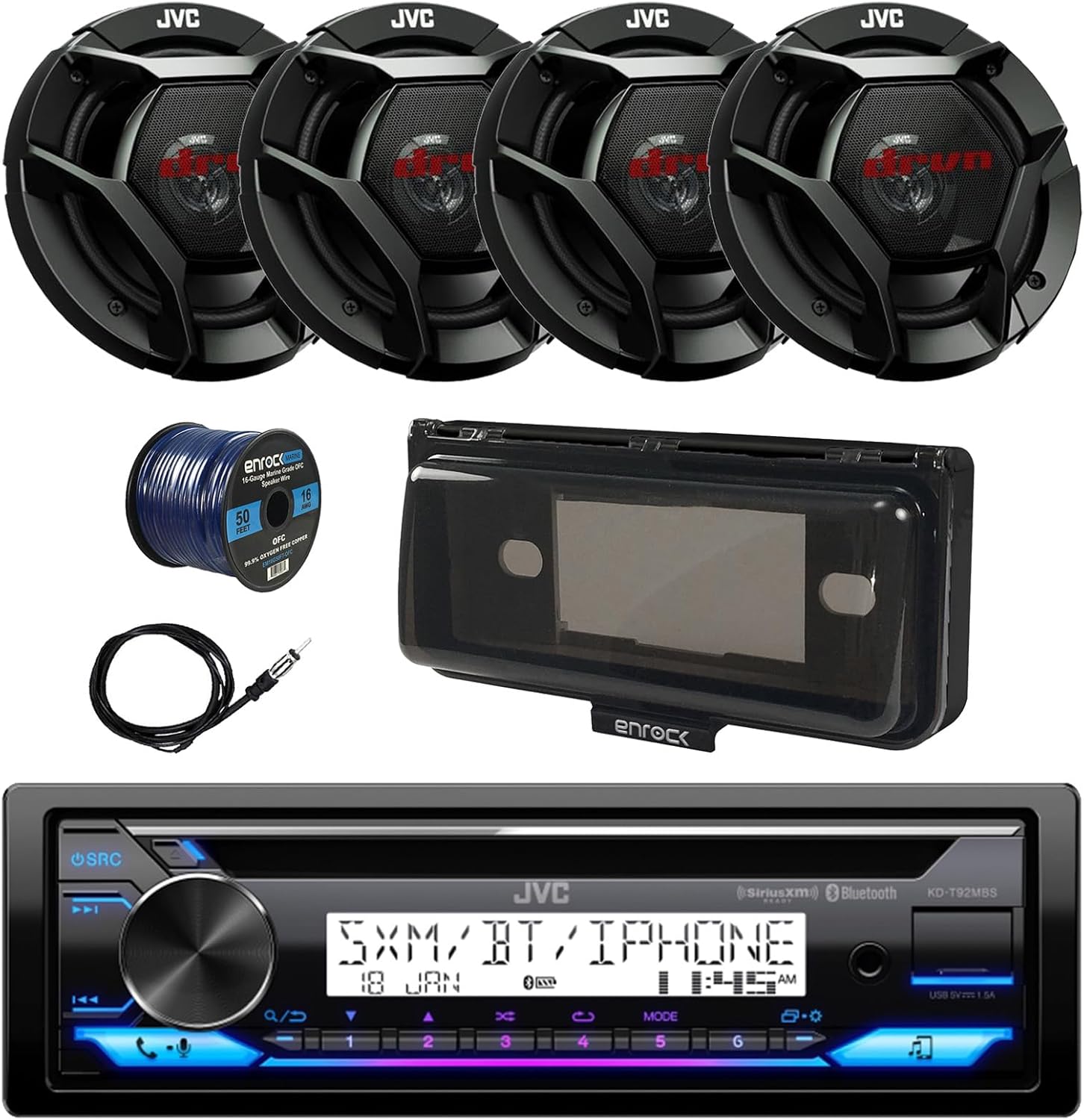 Single DIN Marine Bluetooth Stereo CD Receiver, Radio Cover, 4x 6.5