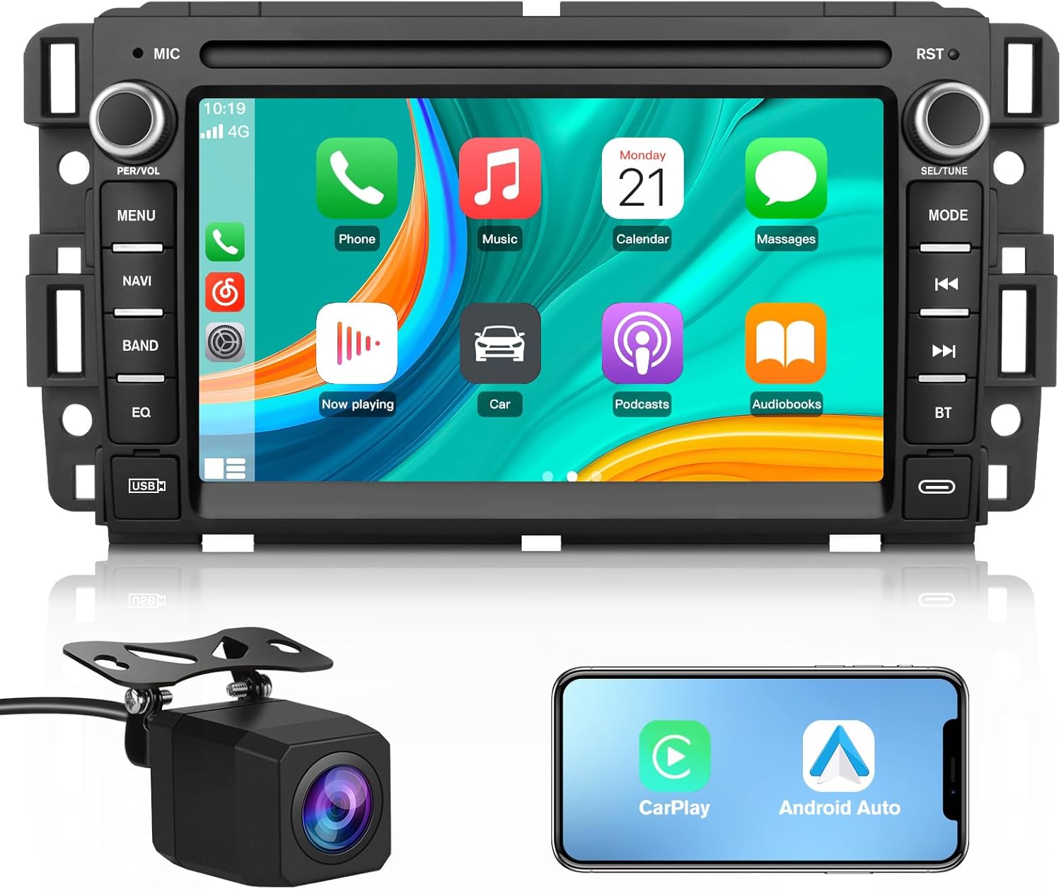 Car Radio Stereo for Chevrolet Silverado GMC Sierra Yukon 2007-2013 Android 13 CarPlay Android Auto GPS Navigation Bluetooth Touch Screen Head Unit with Backup Camera