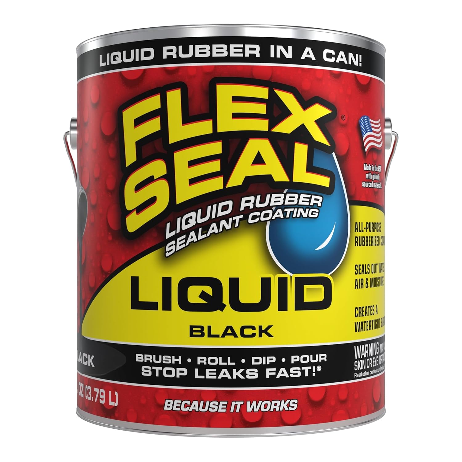 Flex Seal Liquid, Rubber Coating Sealant, Waterproof, Flexible, Breathable, and UV Resistant, Roof Repair, Basements, RV, Campers, Trailers, Marine, EPDM, Masonry, Black, 1 Gallon