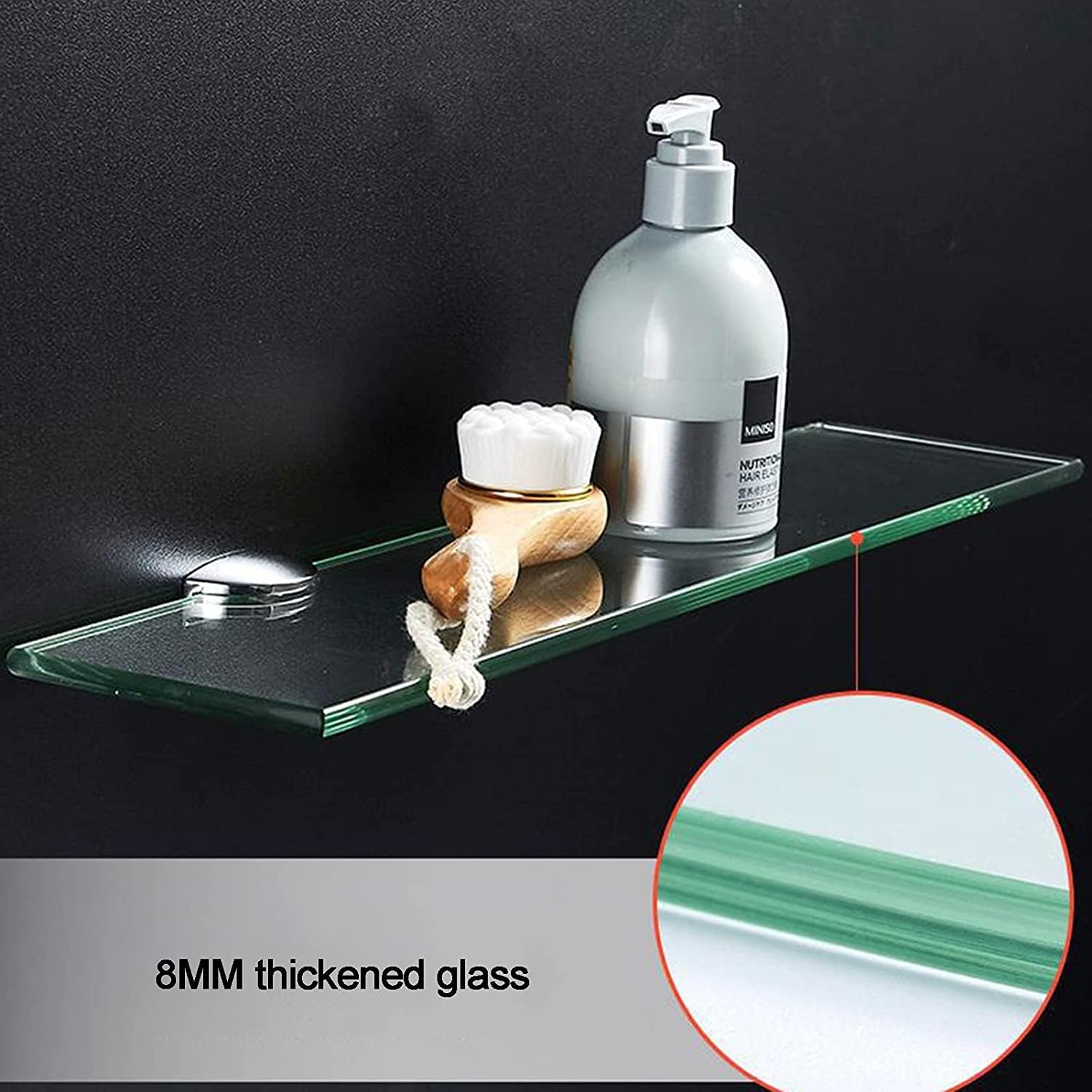 IOCCIOBB Bathroom Glass Shelf Glass Shelf Bathroom Shower Shelf, 8MM Thick Tempered Glass Wall Mount, Rectangular with Alloy Plating Bracket (Size : 42.5cm)
