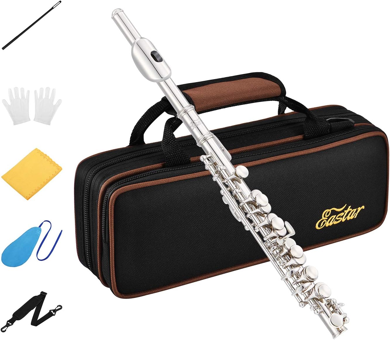 Eastar Piccolo Instrument for Beginners Students, Key of C Flute, Hard Case, Cleaning Kit, Gloves, 2-Piece, Nickel Plated, EPC-1